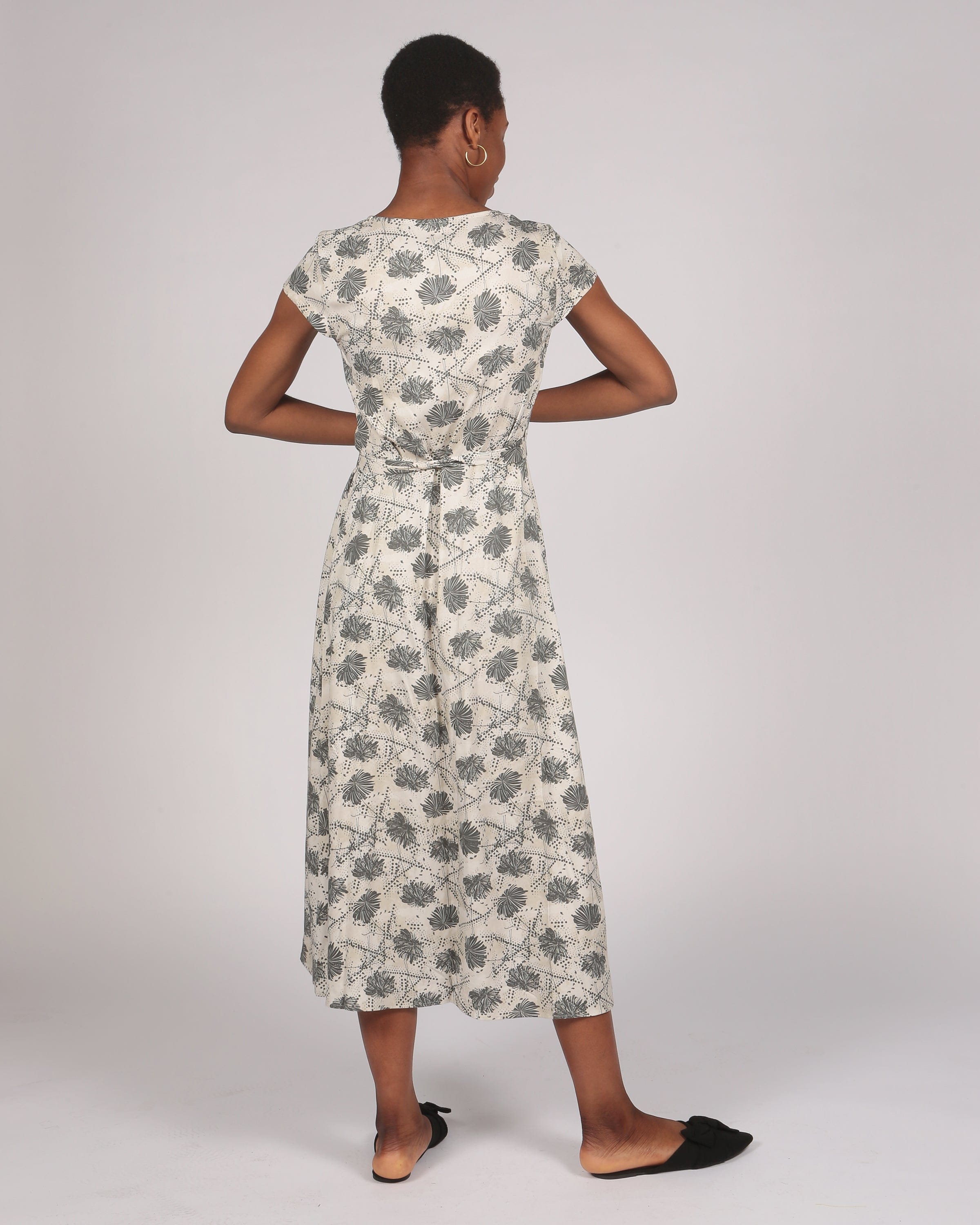 Azurki Lenzing™ Ecovero™ Black and Cream Print Midi Wrap Dress