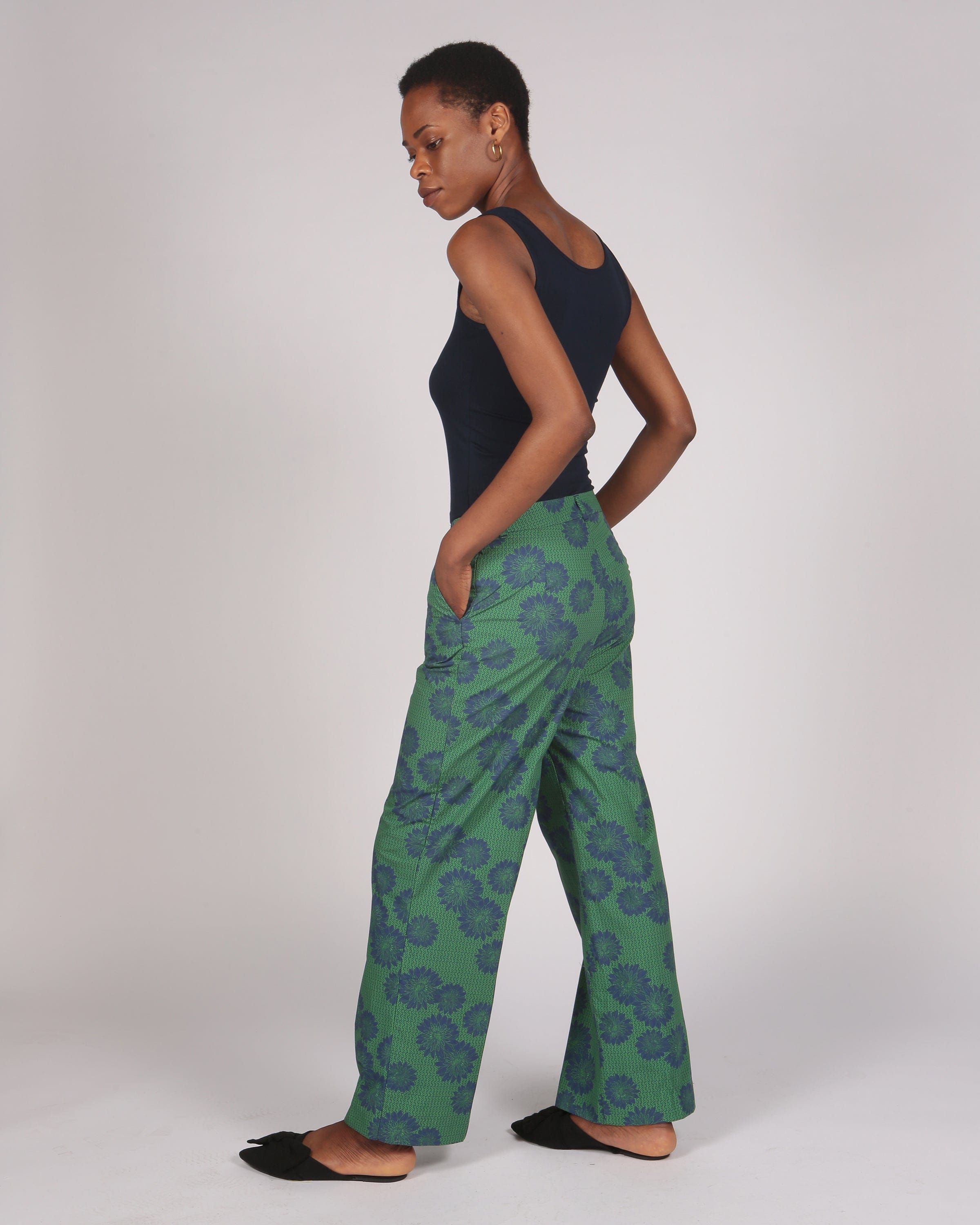 Ancua Daisy Blue Print Wide Leg Trouser