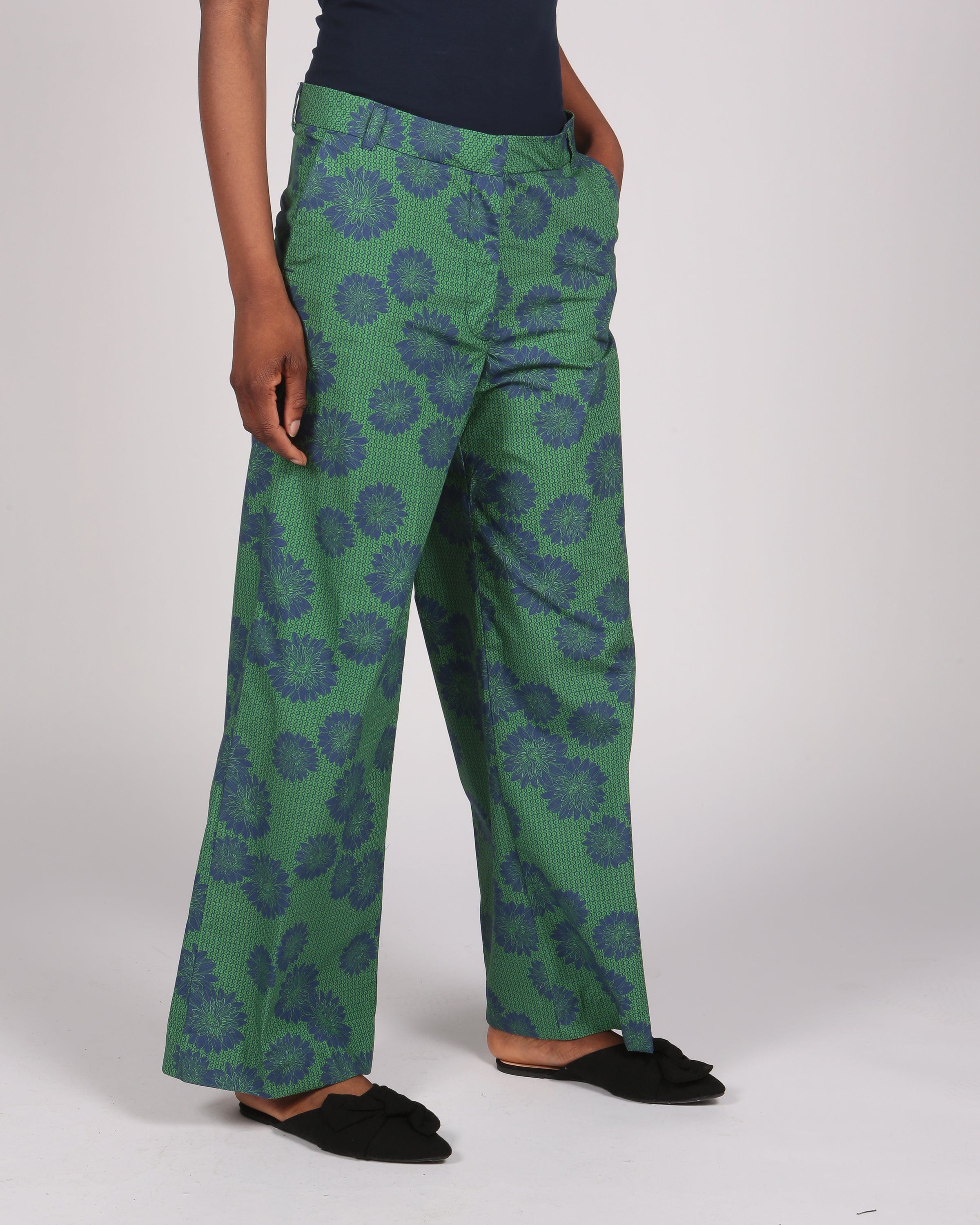Ancua Daisy Blue Print Wide Leg Trouser