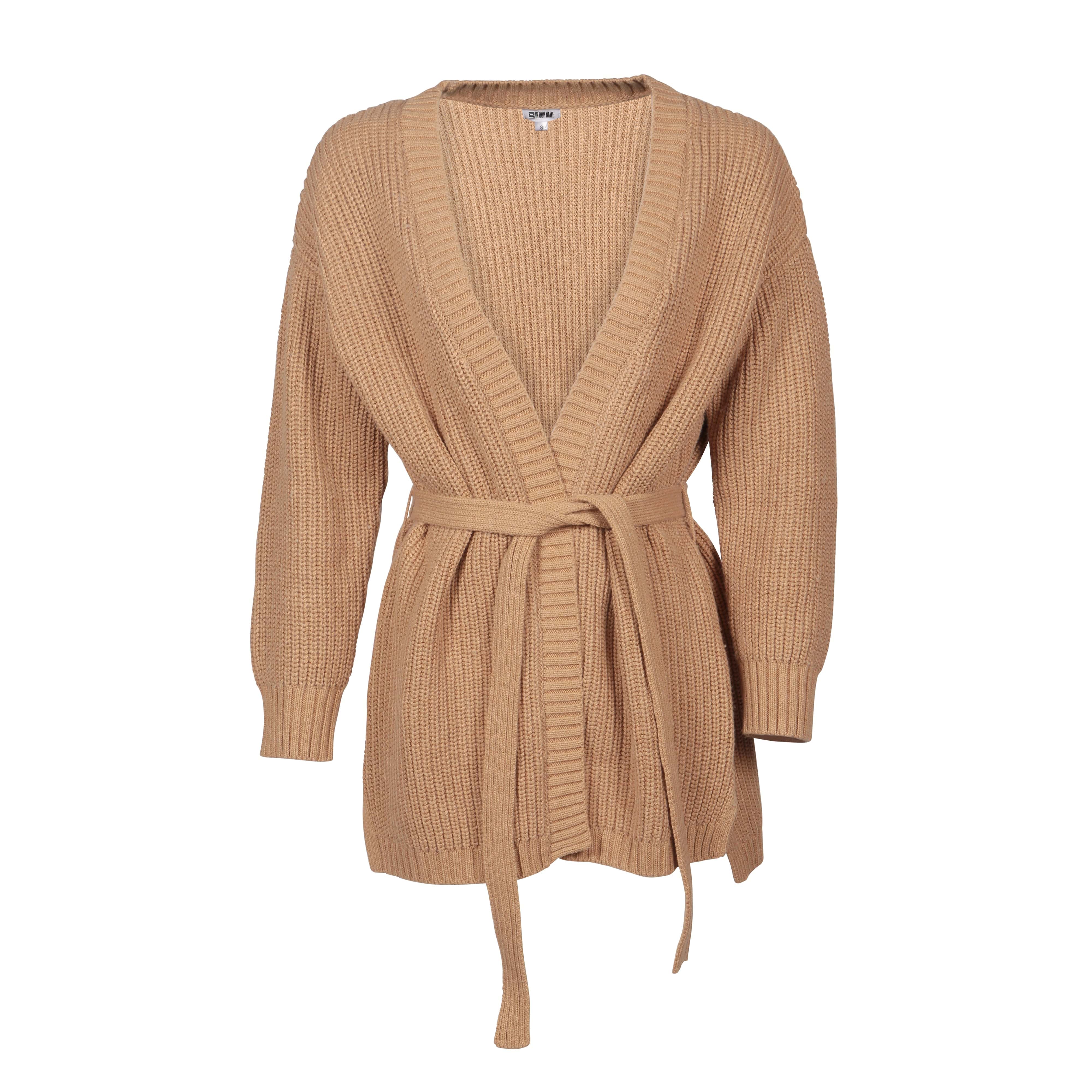 Kipsi Belted Fawn Cardigan In Responsible Wool & Organic Cotton