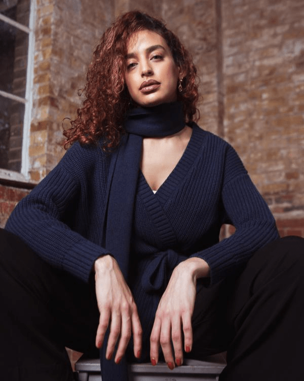 Kipsi Belted Indigo Cardigan In Responsible Wool & Organic Cotton