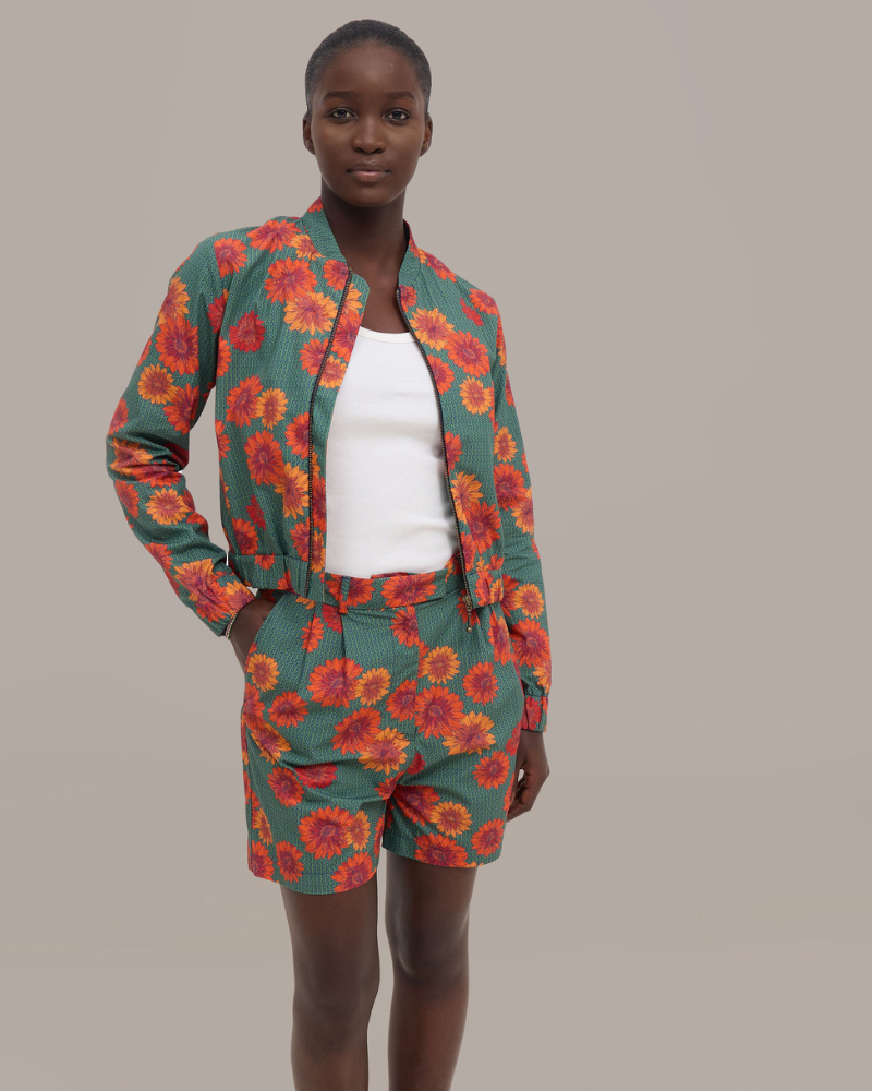 Lico Red Daisy Printed Cotton Bomber