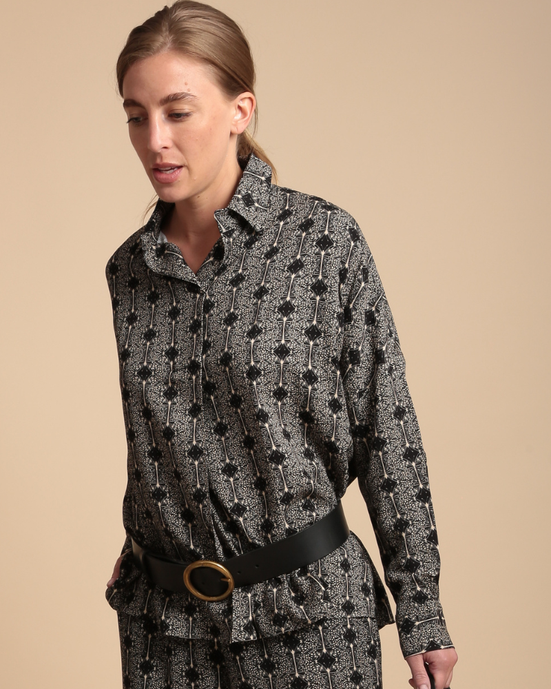 Sayeti Lenzing™ Ecovero™  Long Sleeve Black And Cream Butterfly Print Shirt