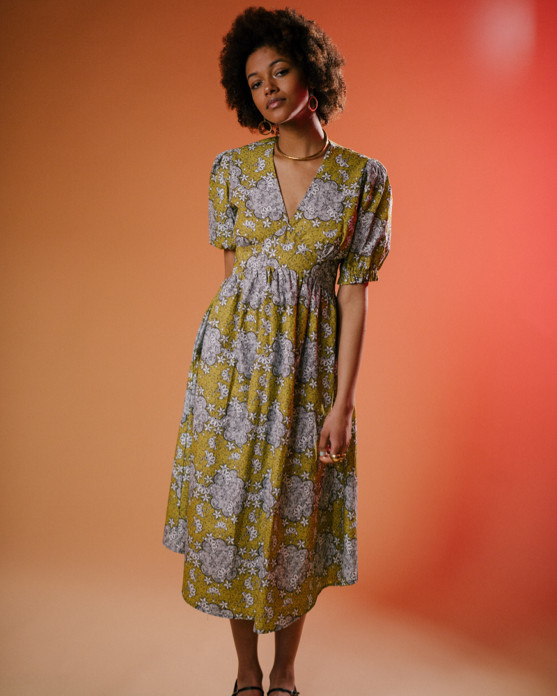 Yegura Short Sleeve Printed Midi Dress