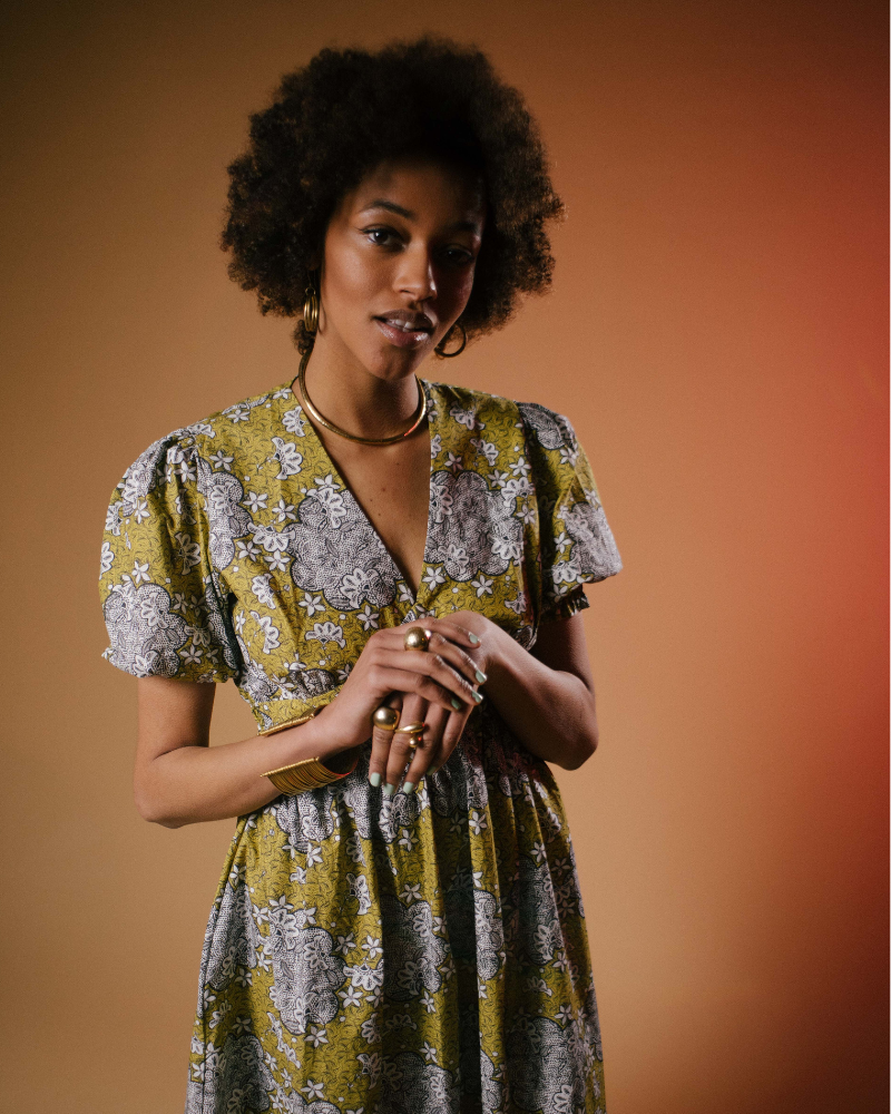Yegura Short Sleeve Printed Midi Dress