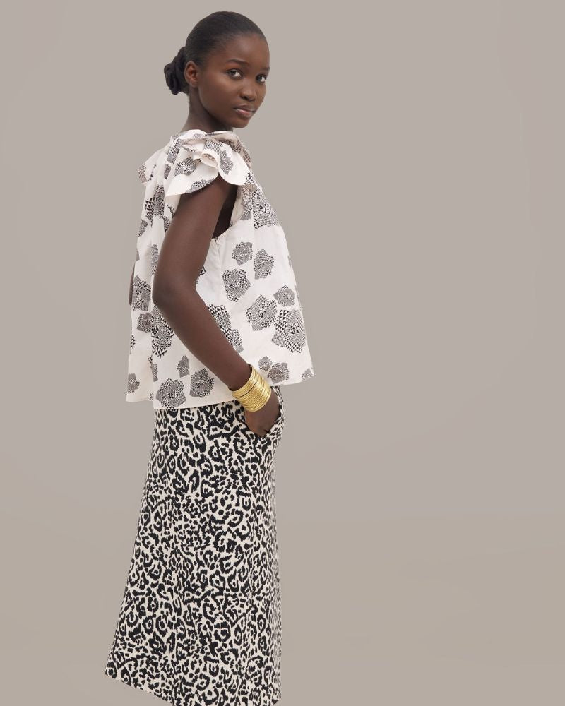 Telekis Frill Sleeve  Printed Cotton Top