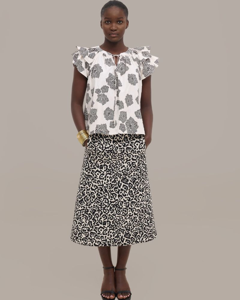 Telekis Frill Sleeve  Printed Cotton Top