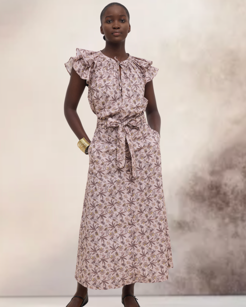 Hay Printed Button Through Midi Skirt  With Belt