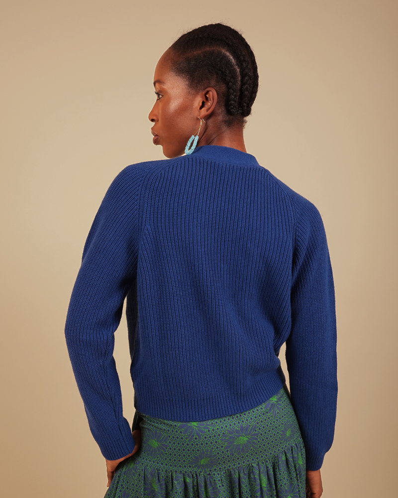 Emin Nazarine Blue Ribbed Cardigan