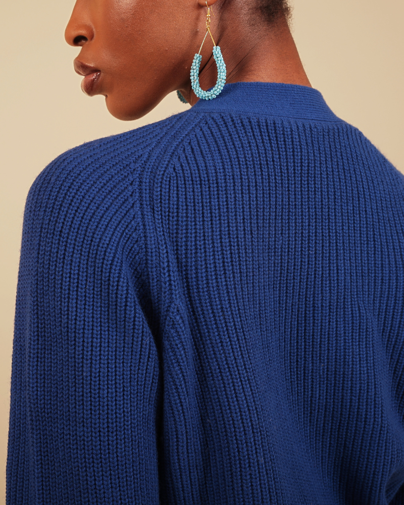 Emin Nazarine Blue Ribbed Cardigan