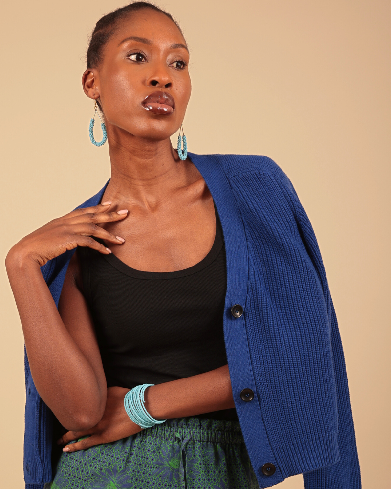 Emin Nazarine Blue Ribbed Cardigan