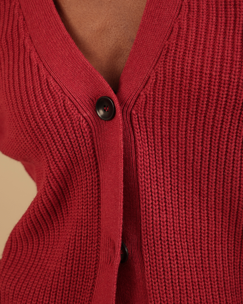 Emin Ribbed Red Cardigan