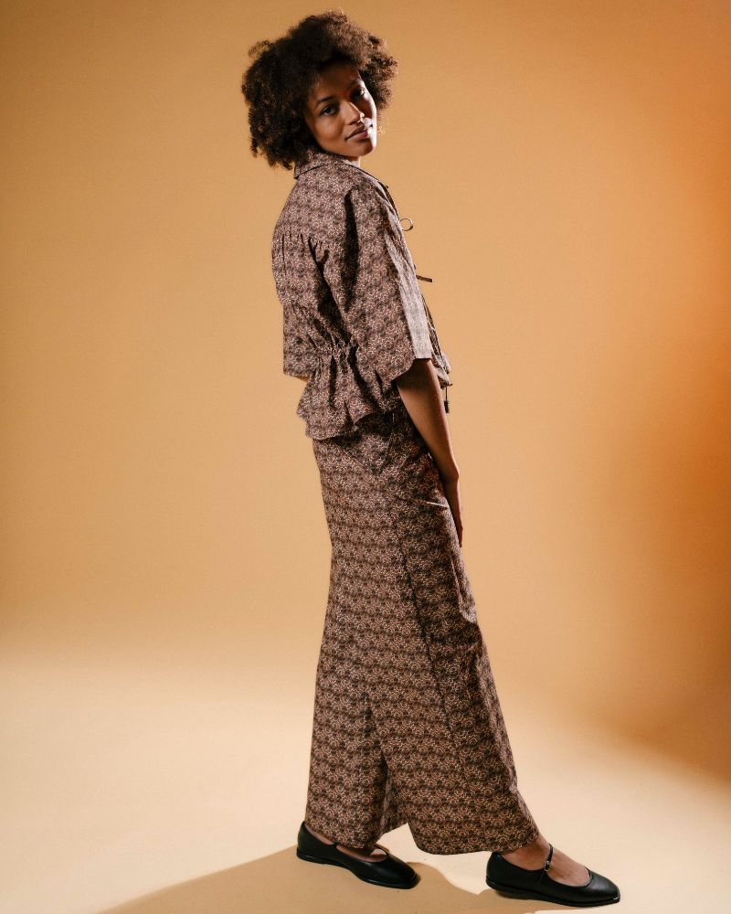 Kahuzi  3/4 Sleeve Tie Front Printed Top