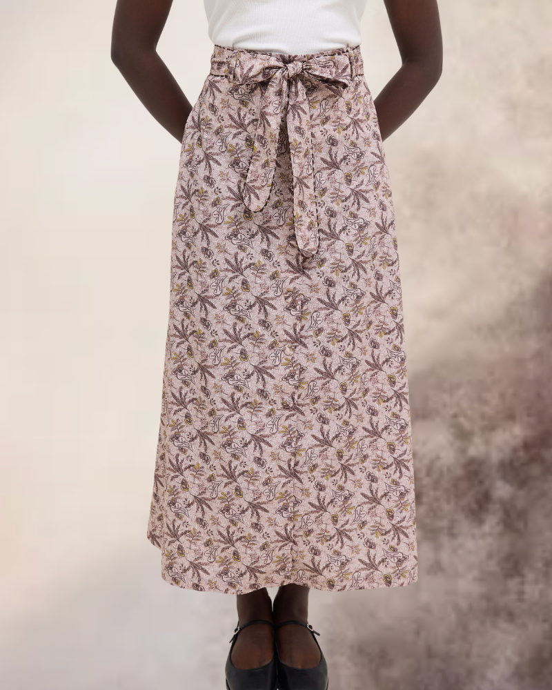 Hay Printed Button Through Midi Skirt  With Belt