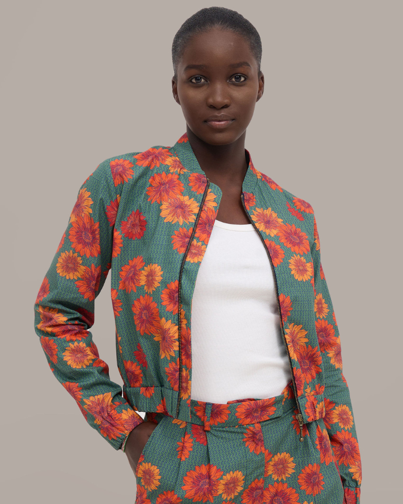 Lico Red Daisy Printed Cotton Bomber