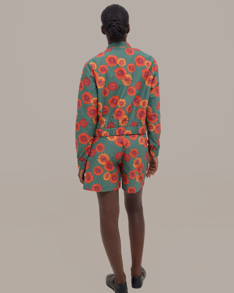 Lico Red Daisy Printed Cotton Bomber