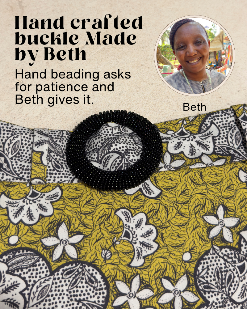 Kipipiri Printed Yellow Midi Skirt With Beaded Buckle