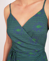 Korosi  Lenzing™ Ecovero™ Printed Green Strappy Print Short Wrap Dress