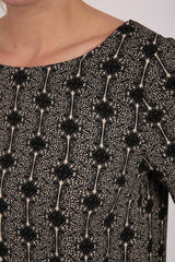 Bale Lenzing™ Ecovero™ Black and Cream Print 3/4 Sleeve A-Line Dress