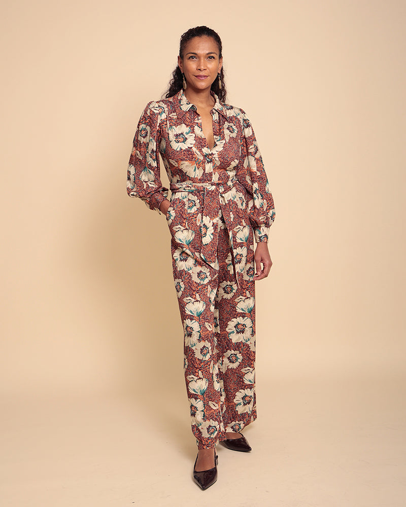 Olmoti Long Sleeve  Floral Print Jumpsuit