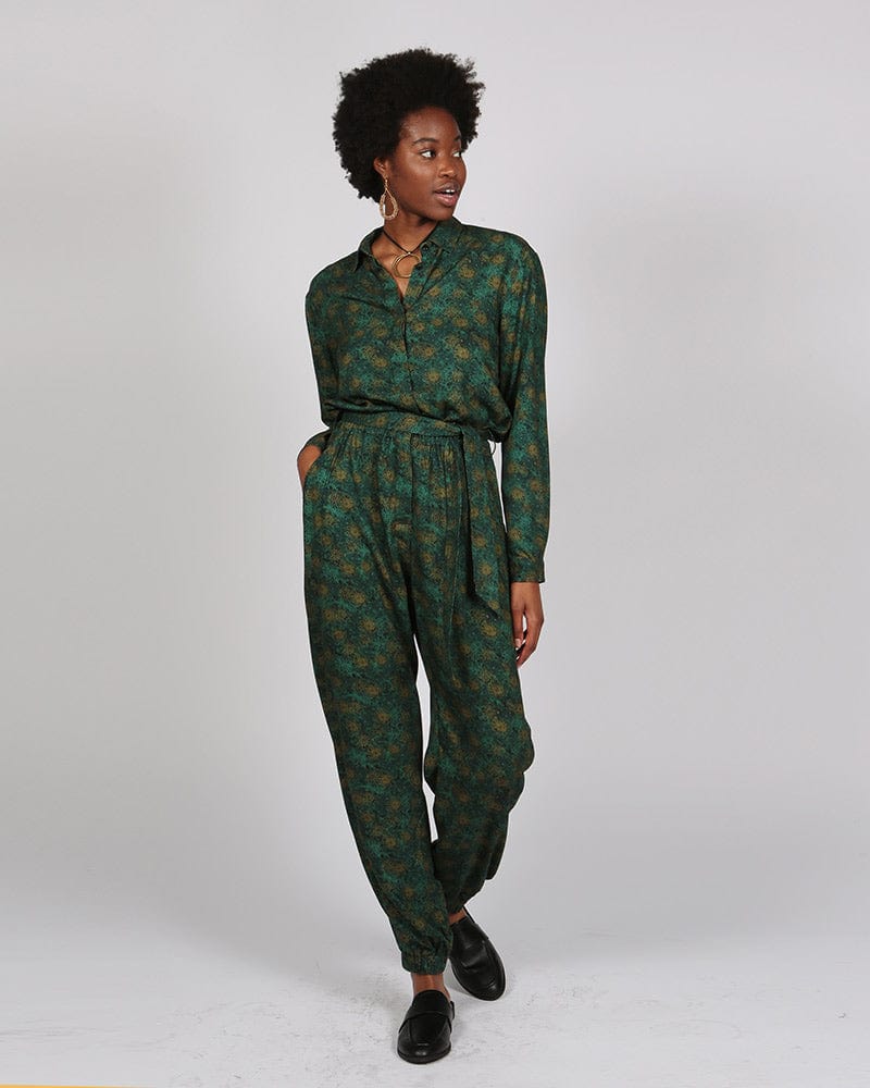 Mafadi Long Sleeve Green Print Jumpsuit