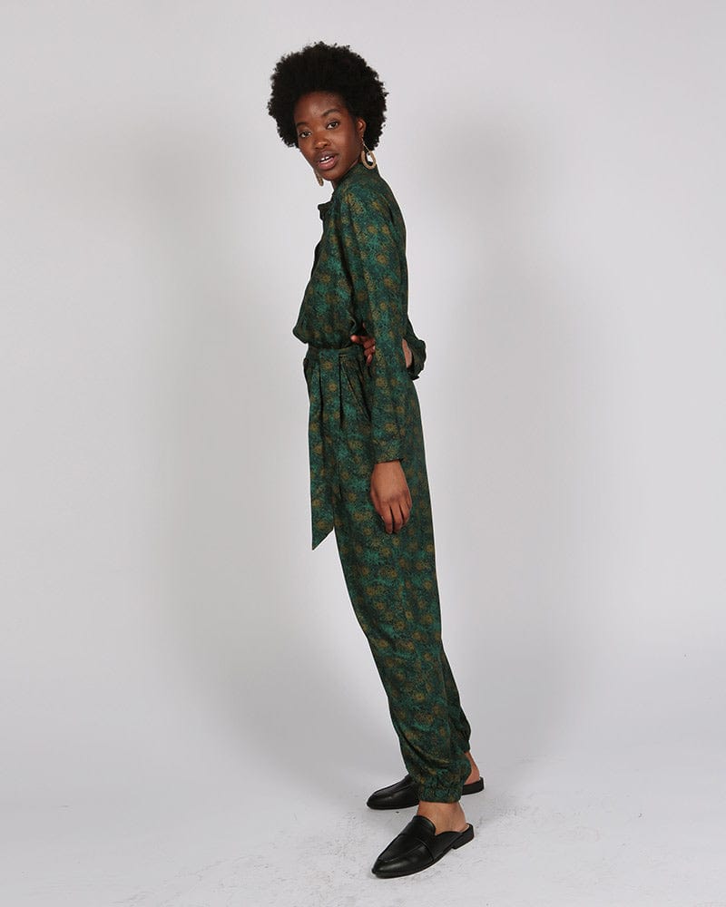 Mafadi Long Sleeve Green Print Jumpsuit