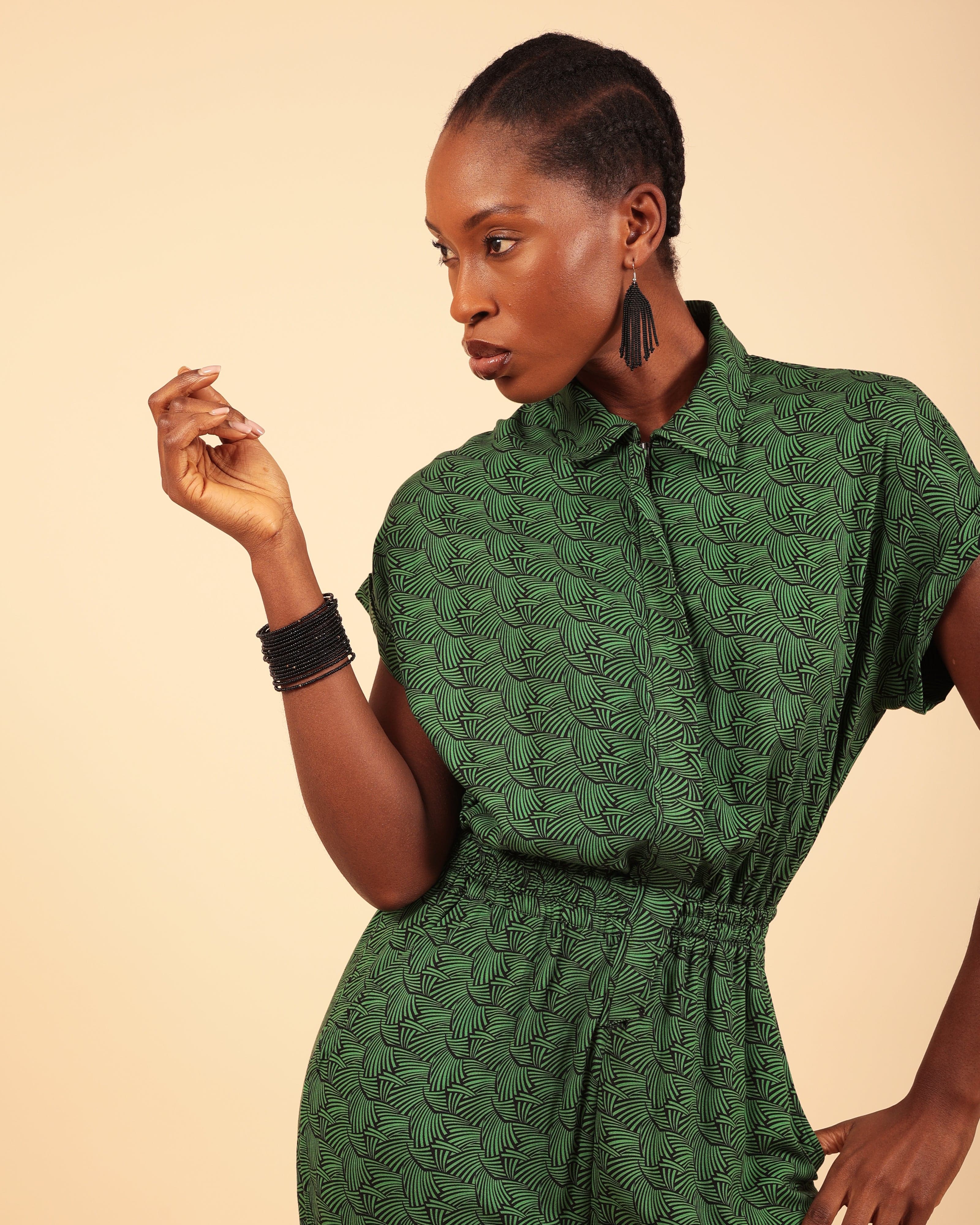 Agou Green Kipepeo Print Jumpsuit