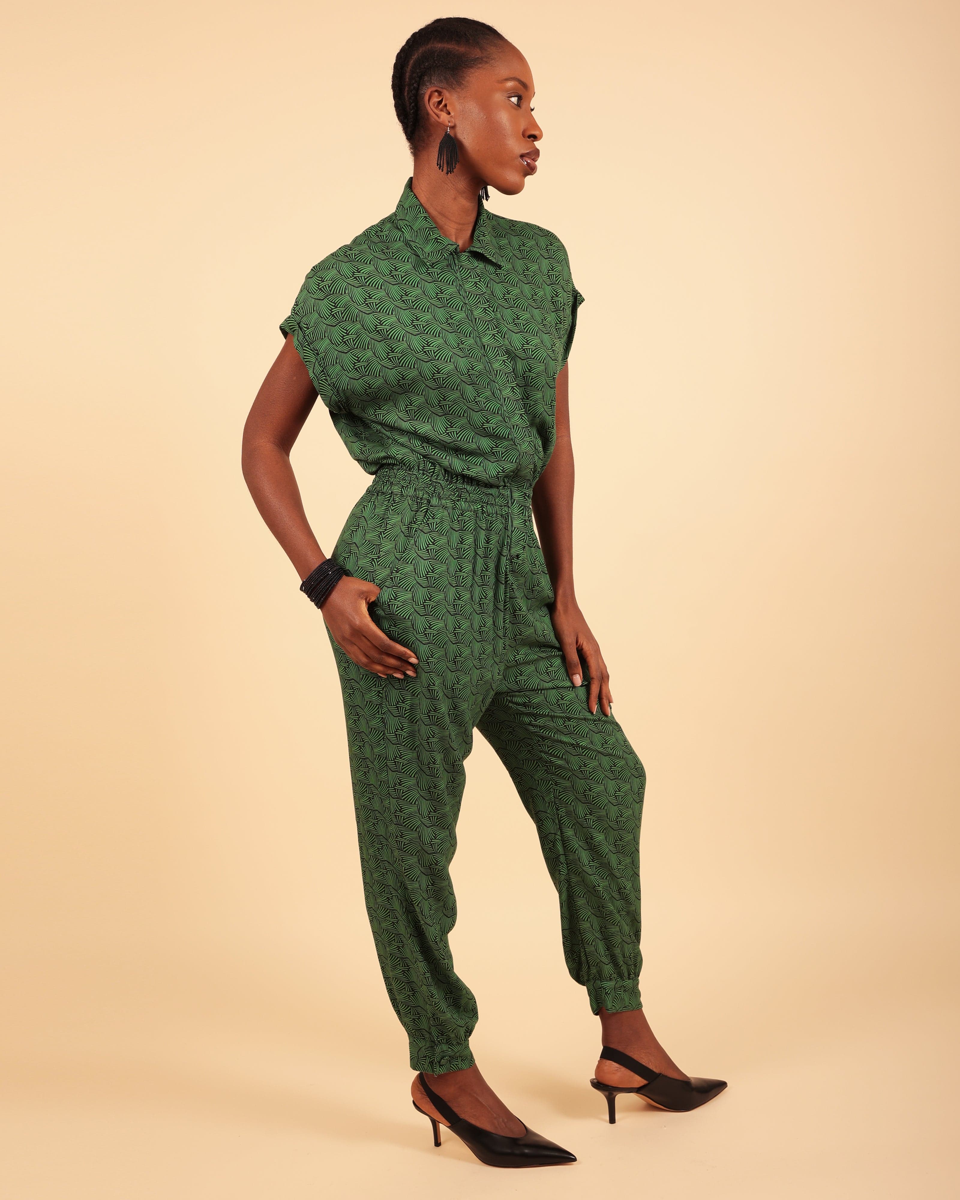 Agou Green Kipepeo Print Jumpsuit