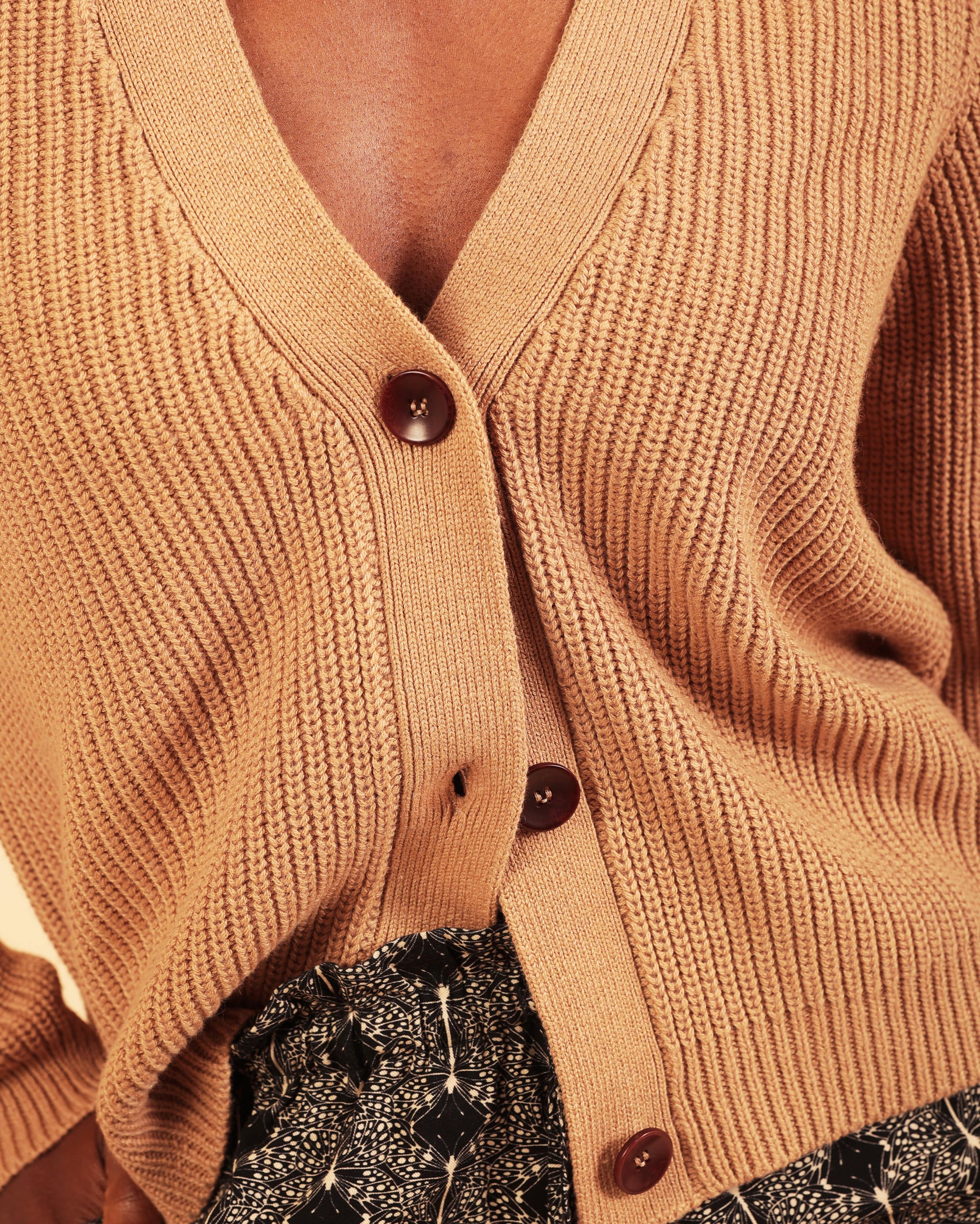 Emin Ribbed Camel Cardigan