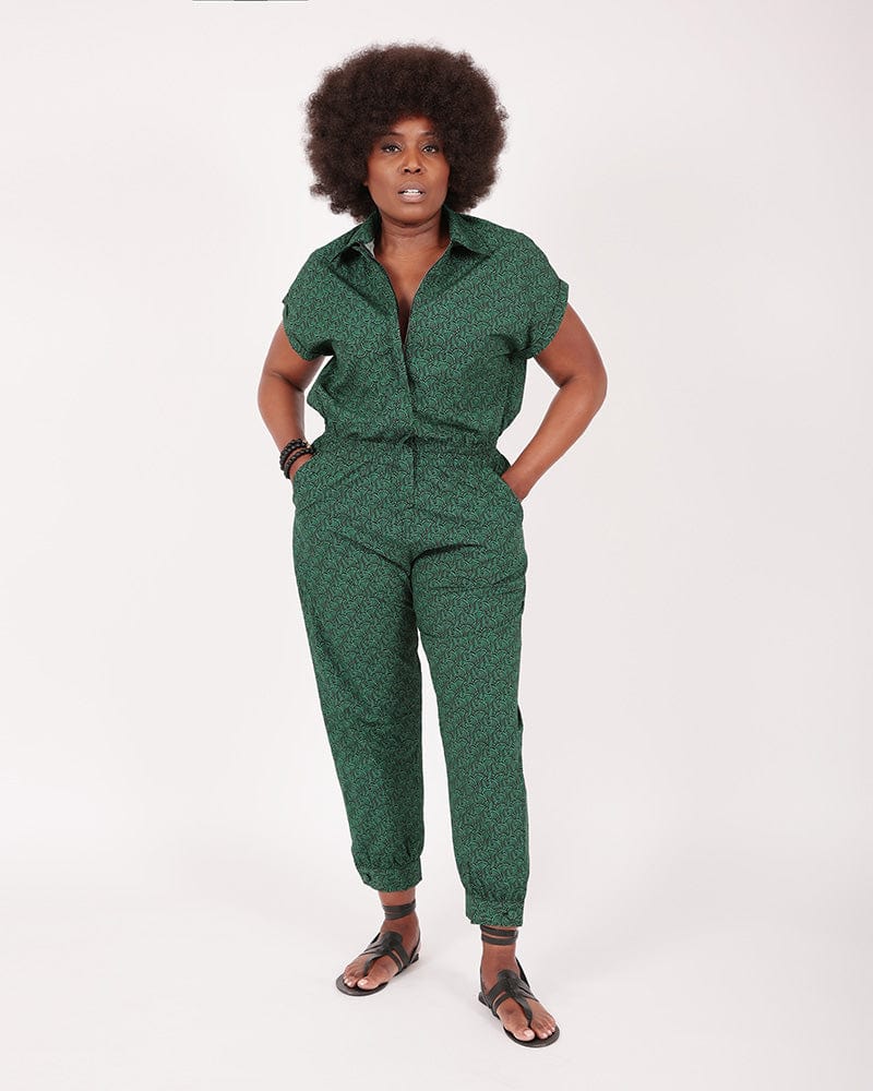 Agou Green Orchid Print Jumpsuit with Cap Sleeves