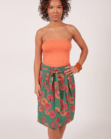 Abieri Red Daisy Print Pleated Skirt With Belt
