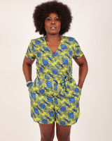 Suswa Yellow Printed Lenzing™ Ecovero™ Wrap Playsuit with Short Sleeves