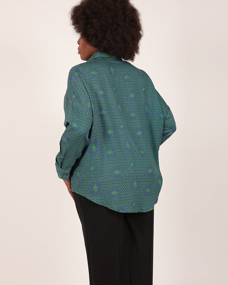 Sayeti Lenzing™ Ecovero™  Long Sleeve Green And Blue Printed Shirt