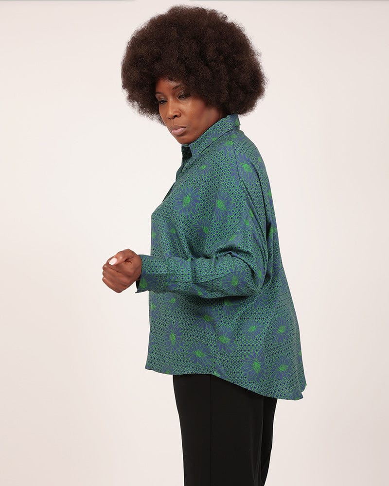 Sayeti Lenzing™ Ecovero™  Long Sleeve Green And Blue Printed Shirt