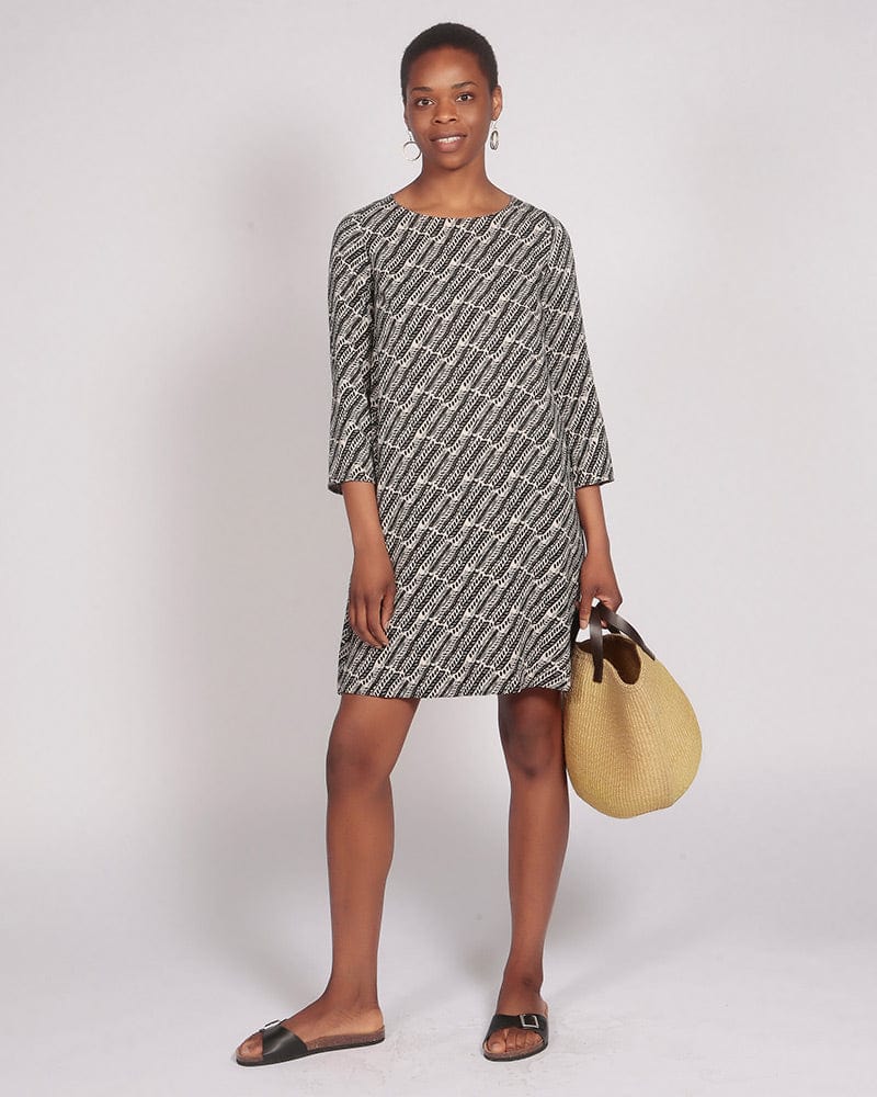 Bale Lenzing™ Ecovero™ Black and Cream Print Short Sleeve A-Line Dress