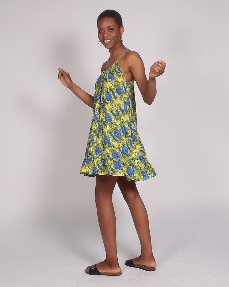 Kawa  Lenzing™ Ecovero™ Yellow Print Short Strappy Dress