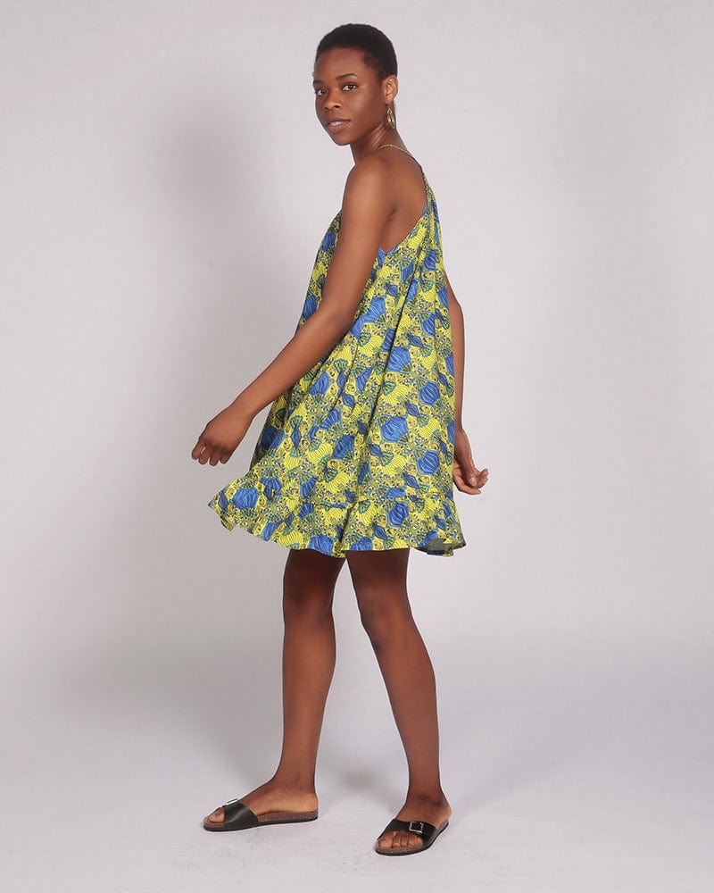 Kawa  Lenzing™ Ecovero™ Yellow Print Short Strappy Dress