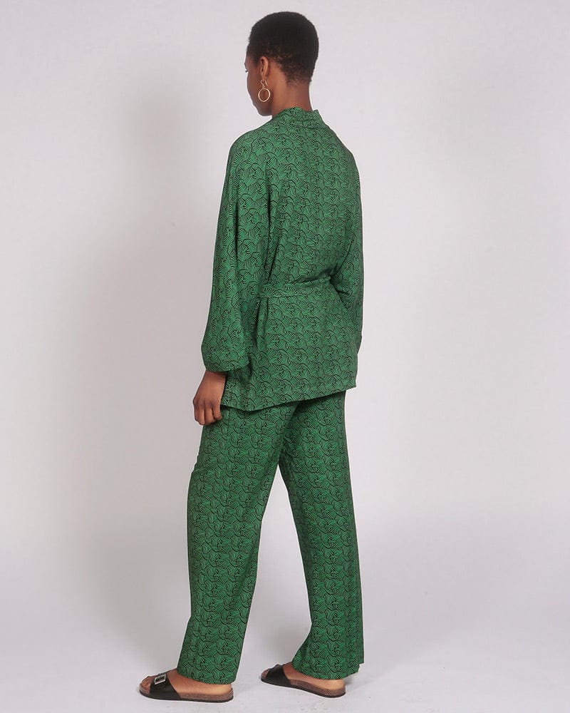 Kibo Lenzing™ Ecovero™ Belted Kimono In Green Print