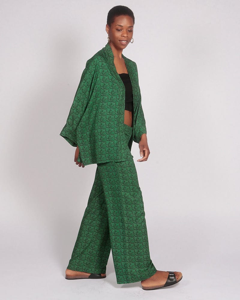 Kibo Lenzing™ Ecovero™ Belted Kimono In Green Print