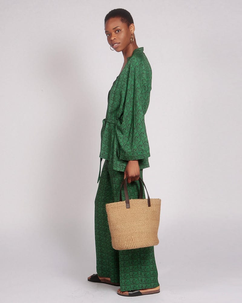 Kibo Lenzing™ Ecovero™ Belted Kimono In Green Print