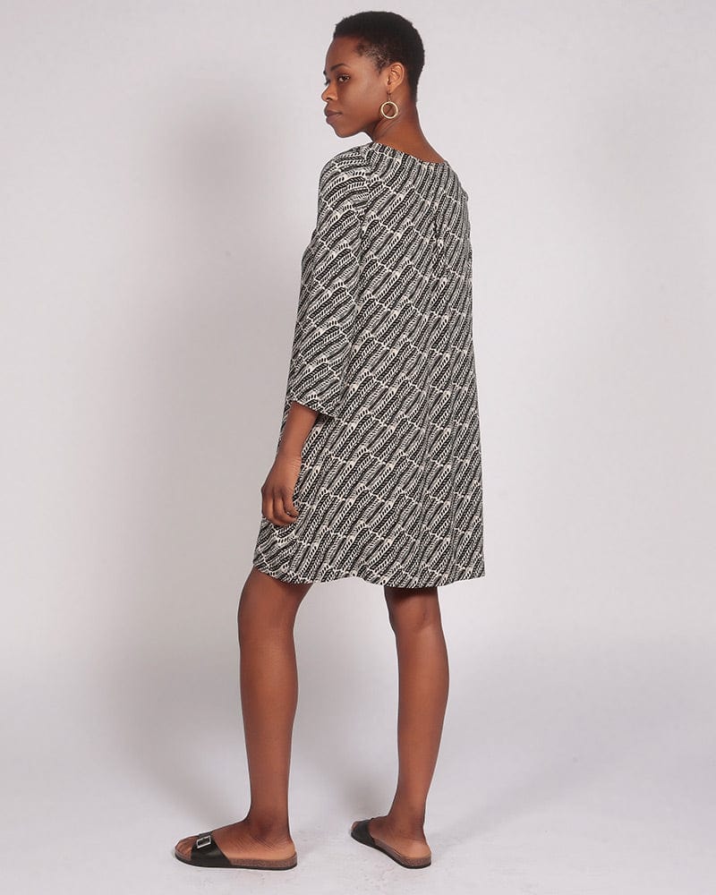 Bale Lenzing™ Ecovero™ Black and Cream Print Short Sleeve A-Line Dress