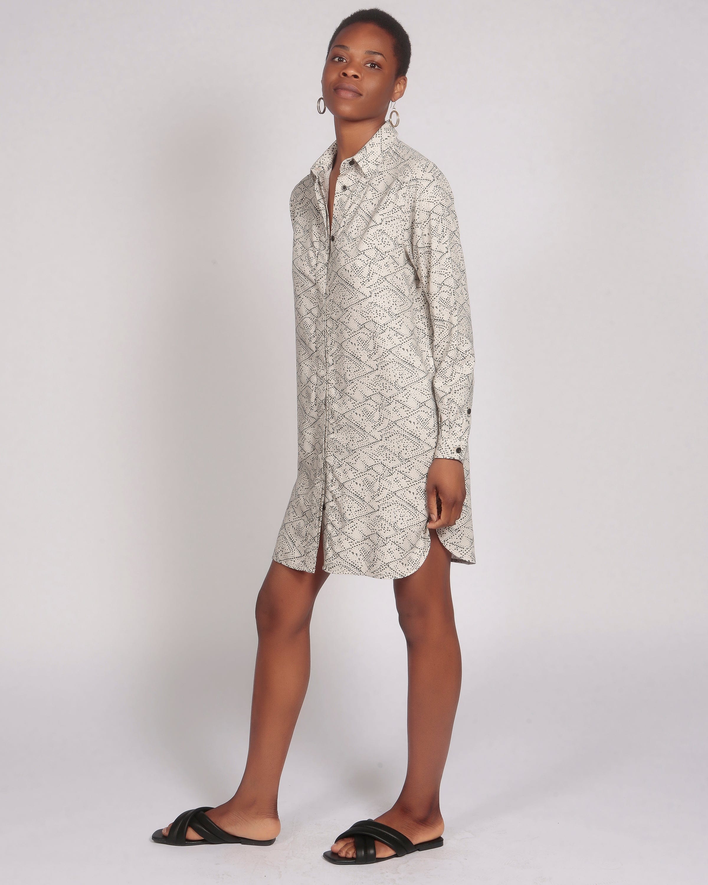 Guna Lenzing™ Ecovero™ Black and Cream Long Sleeve Shirt Dress