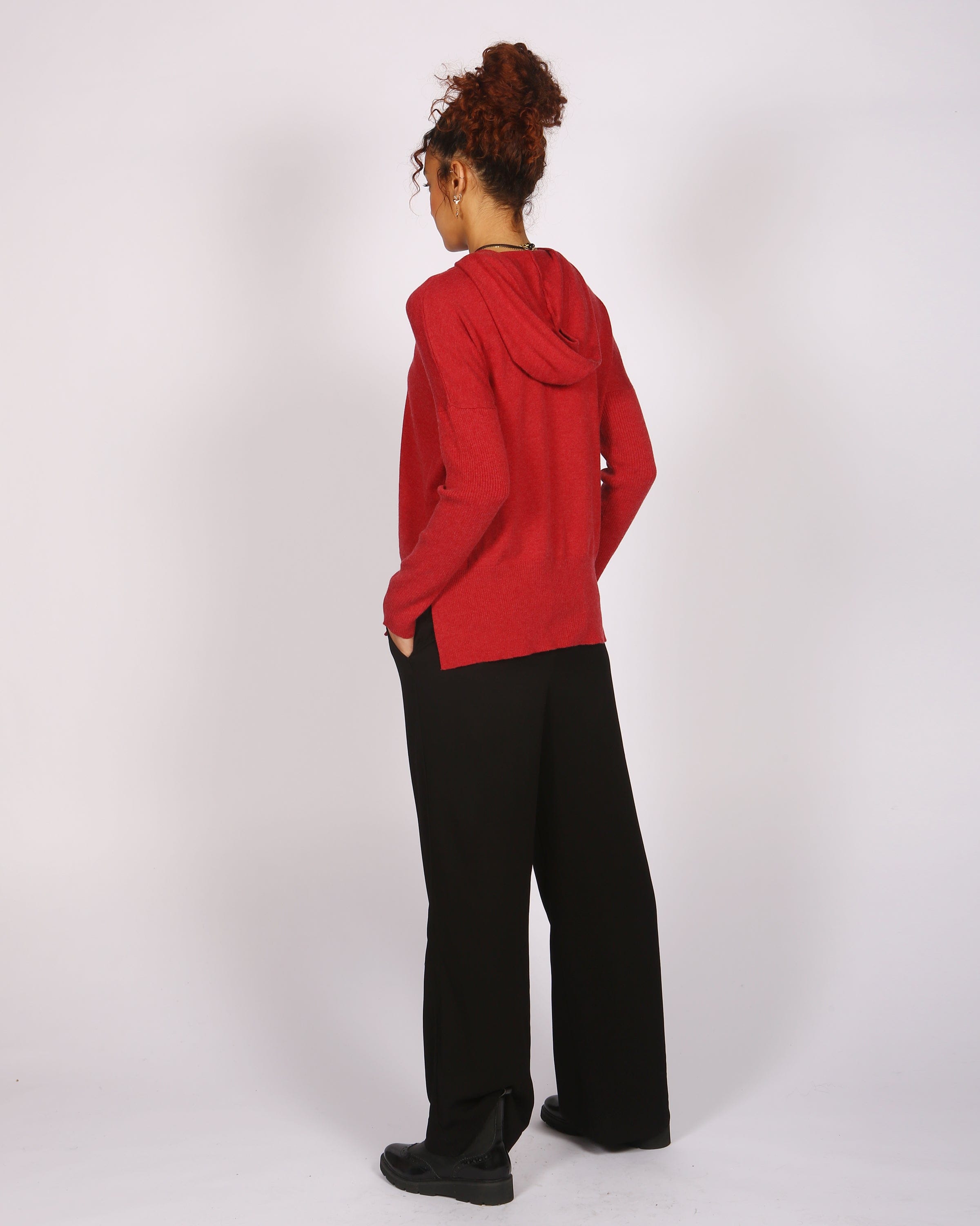 Kadam Knitted Red Hoody In Responsible Wool & Organic Cotton