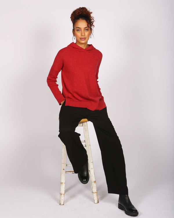 Kadam Knitted Red Hoody In Responsible Wool & Organic Cotton
