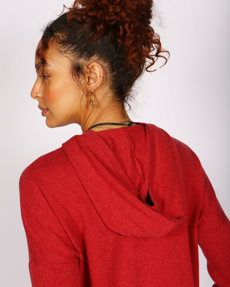 Kadam Knitted Red Hoody In Responsible Wool & Organic Cotton
