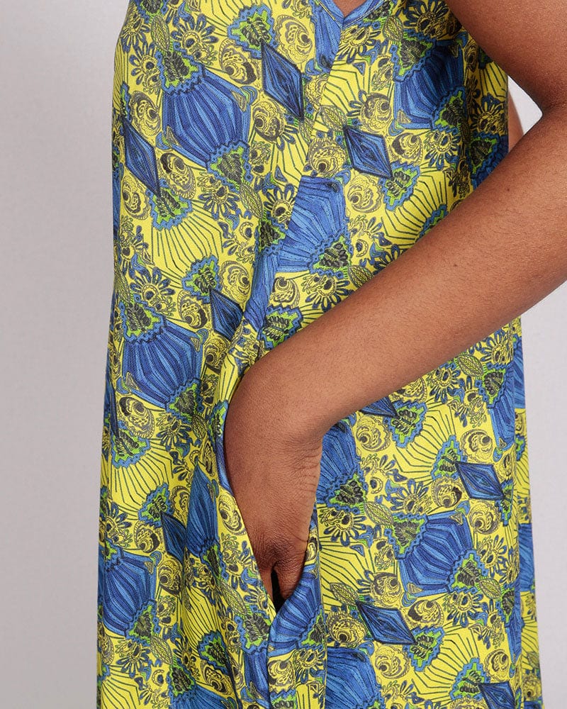 Kawa  Lenzing™ Ecovero™ Yellow Print Short Strappy Dress