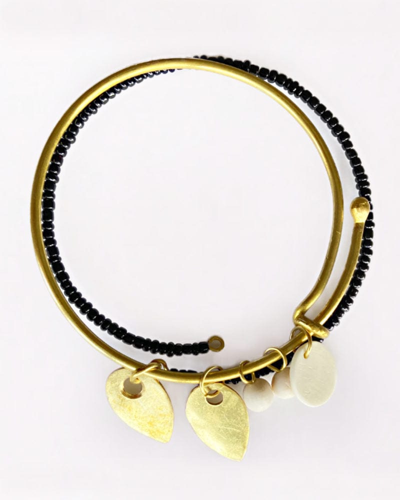 Leki Recycled Brass Double Mixed Bracelet  With Charms and Black Beads