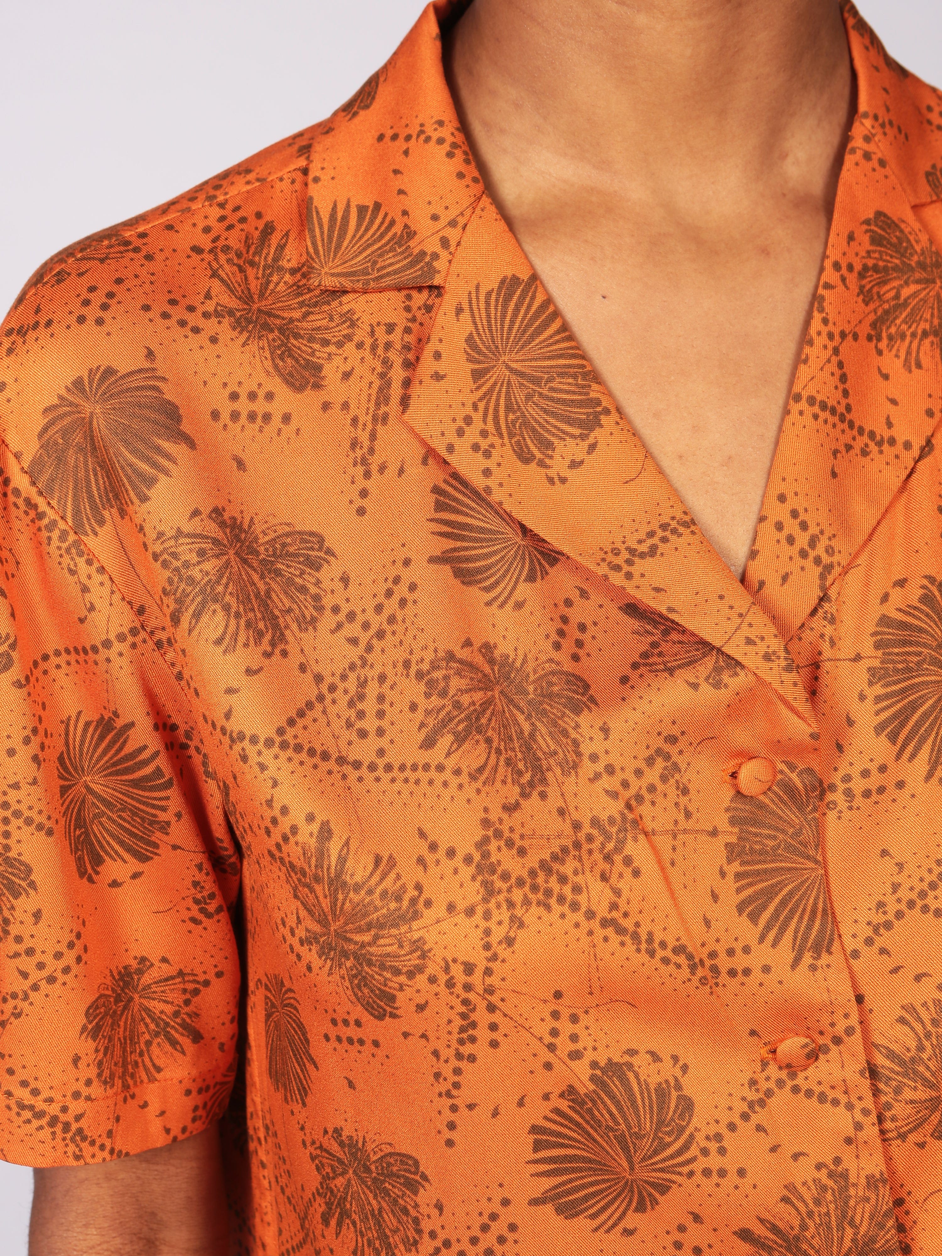 Golis Orange Floral Short Sleeve Button Through Shirt