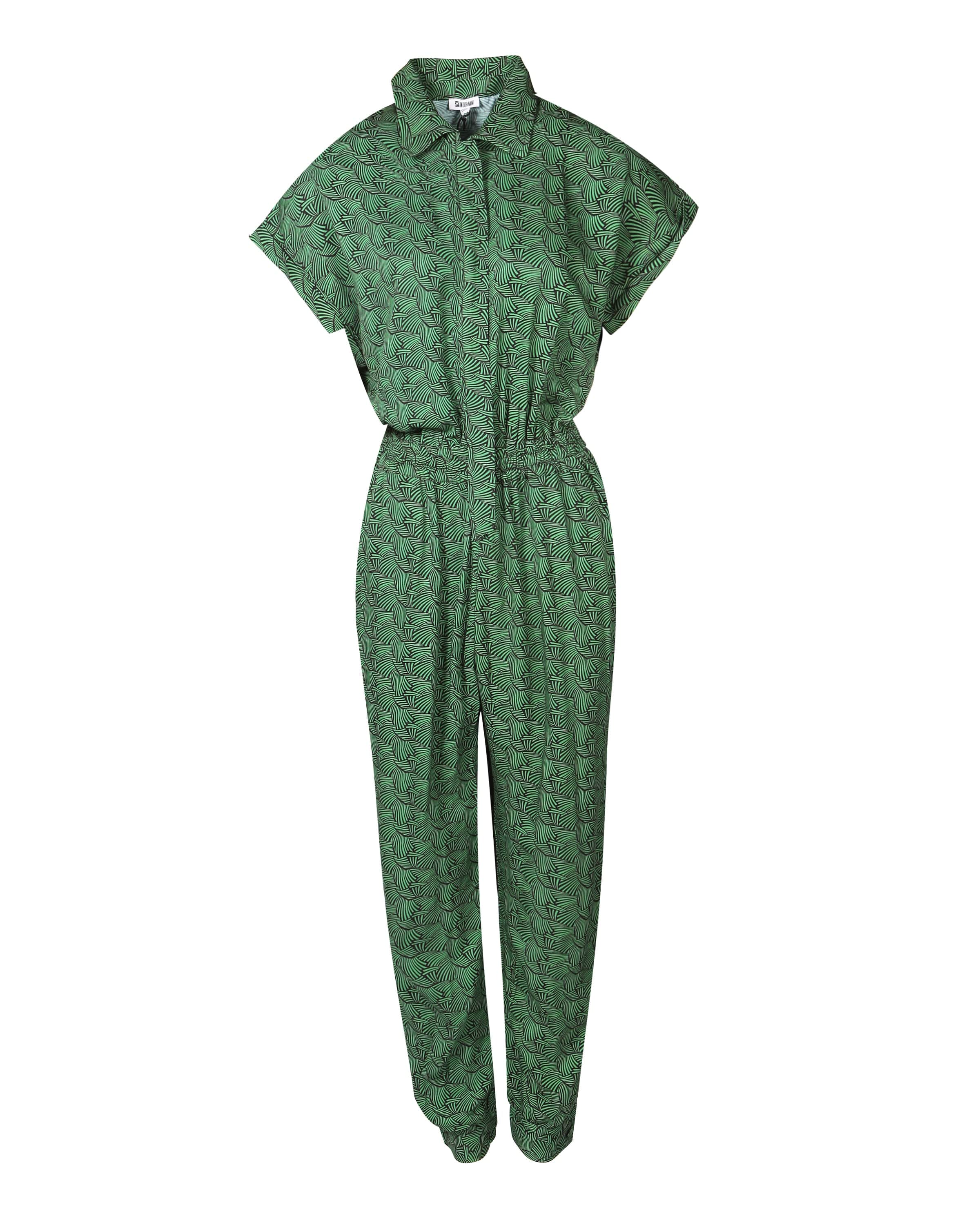 Agou Green Kipepeo Print Lenzing™ Ecovero™ Jumpsuit with Cap Sleeves