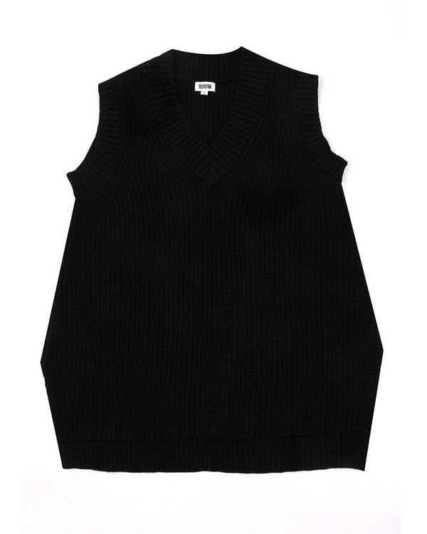 Lado Mid Length Black Vest In Responsible Wool & Organic Cotton